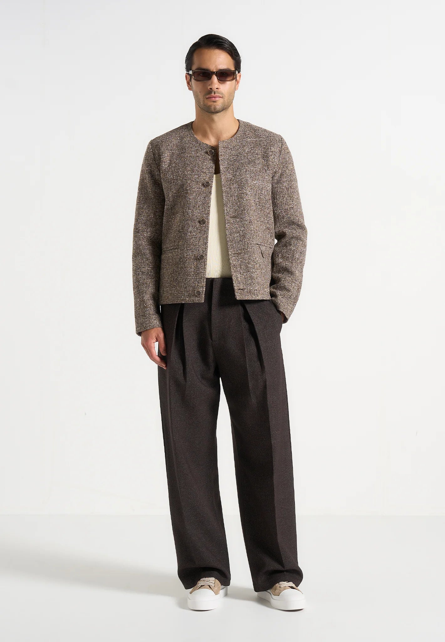 Brown Box Pleat Wide Leg Trousers By Emporeo