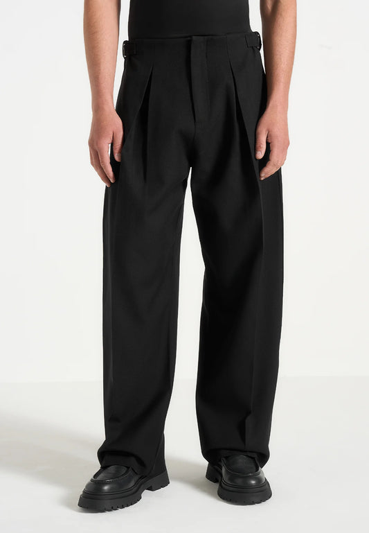 Noir Black Box Pleat Wide Leg Trousers By Emporeo
