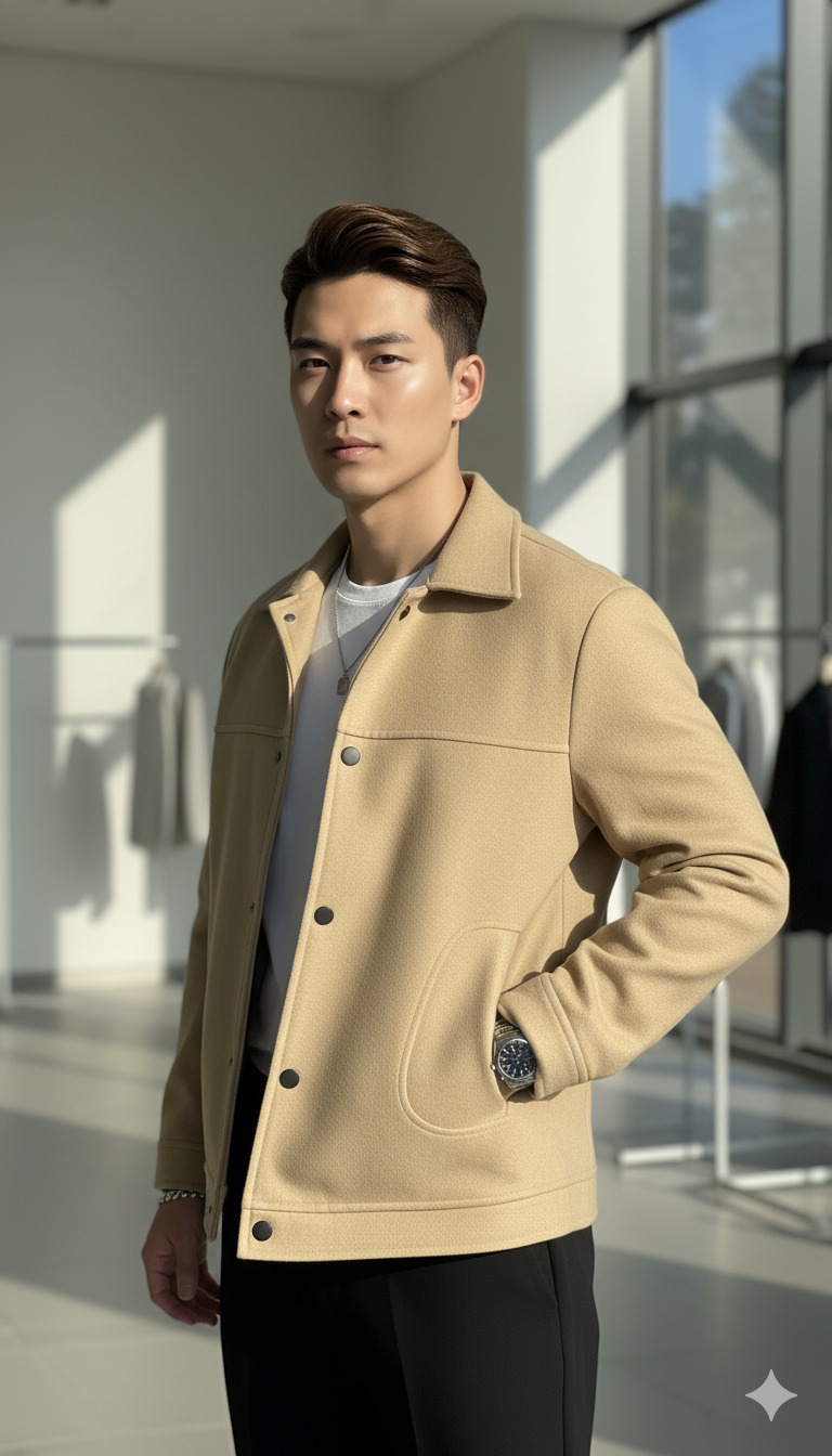 Camel Cropped High End Wool Jacket By Emporeo