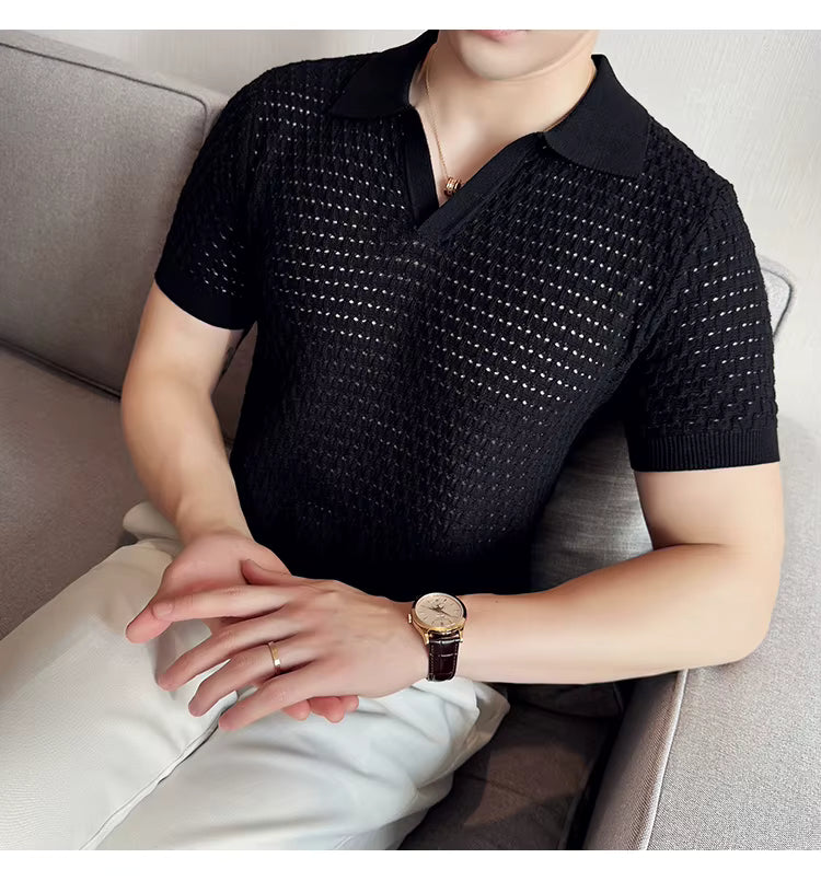 Black Onyx Weave Knit Polo by Emporeo