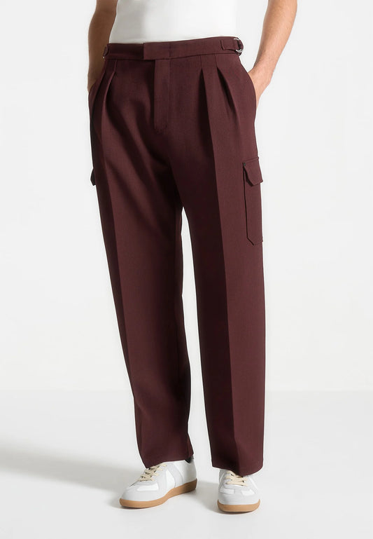 Wine Relaxed Fit Twill Pocket Trouser By Emporeo