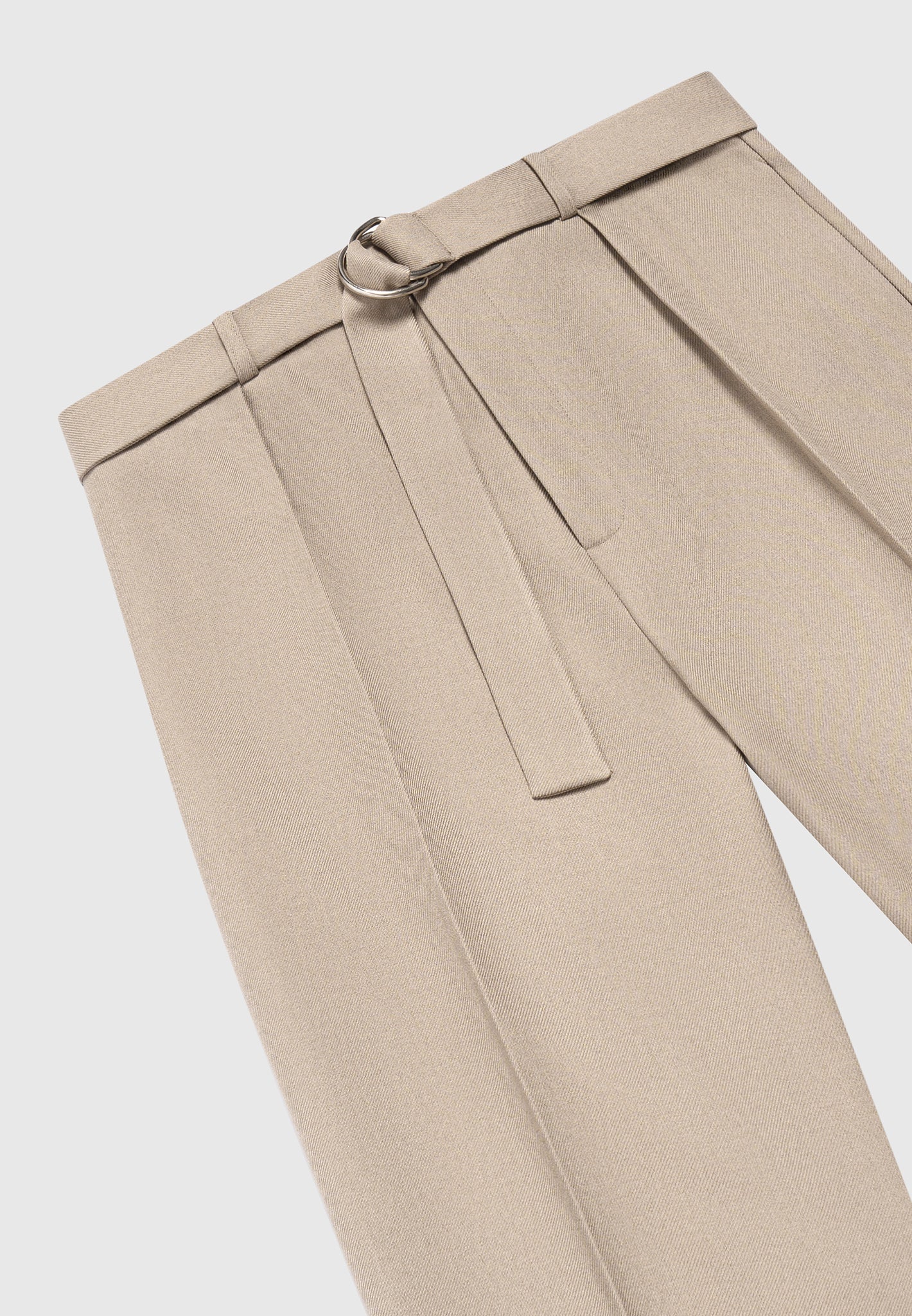 Beige Relaxed Fit Belted Tailored Trousers By Emporeo