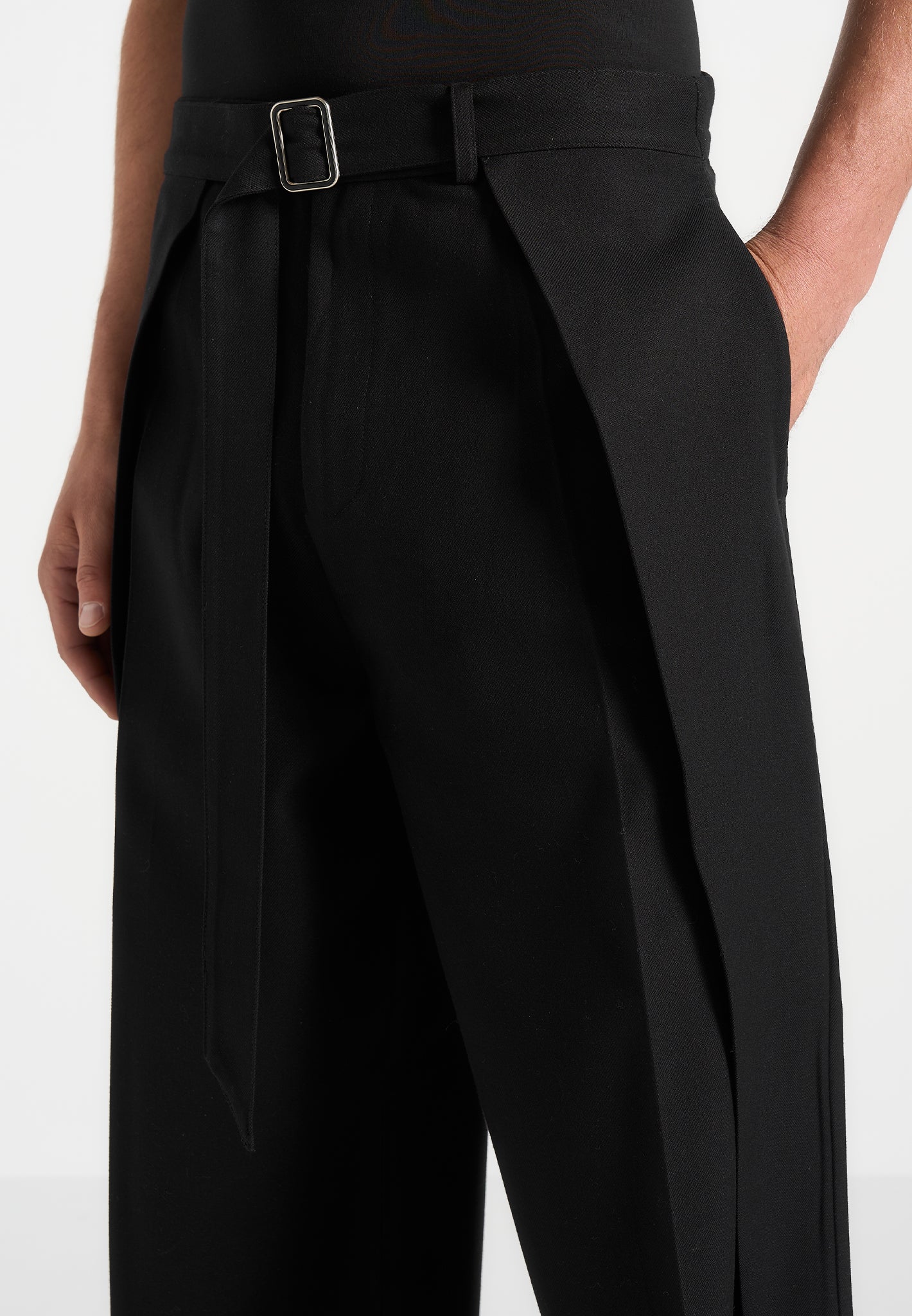 Carbon Black Relaxed Fit Wrap Leg Tailored Trouser By Emporeo