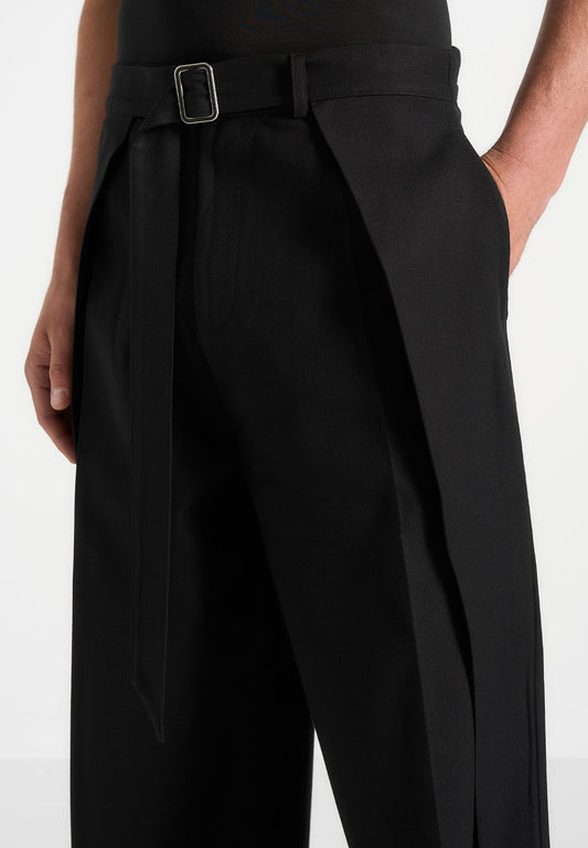 Carbon Black Relaxed Fit Wrap Leg Tailored Trouser By Emporeo