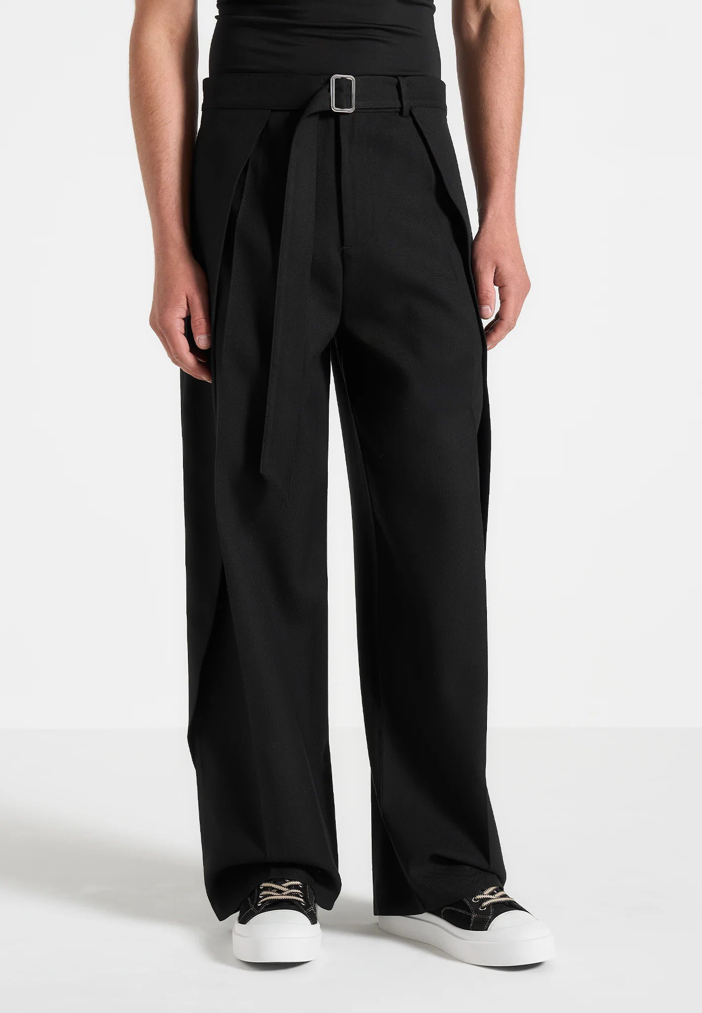 Carbon Black Relaxed Fit Wrap Leg Tailored Trouser By Emporeo