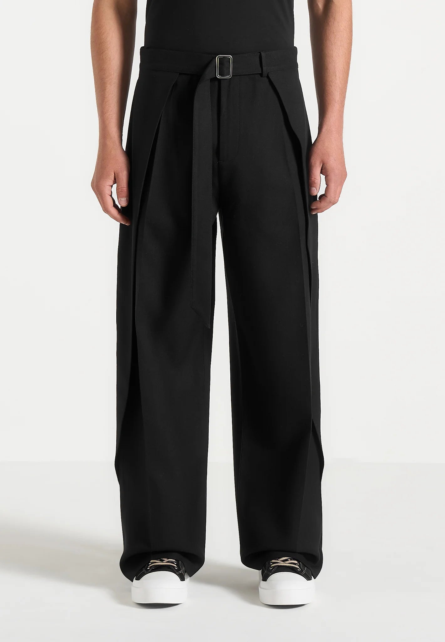 Carbon Black Relaxed Fit Wrap Leg Tailored Trouser By Emporeo