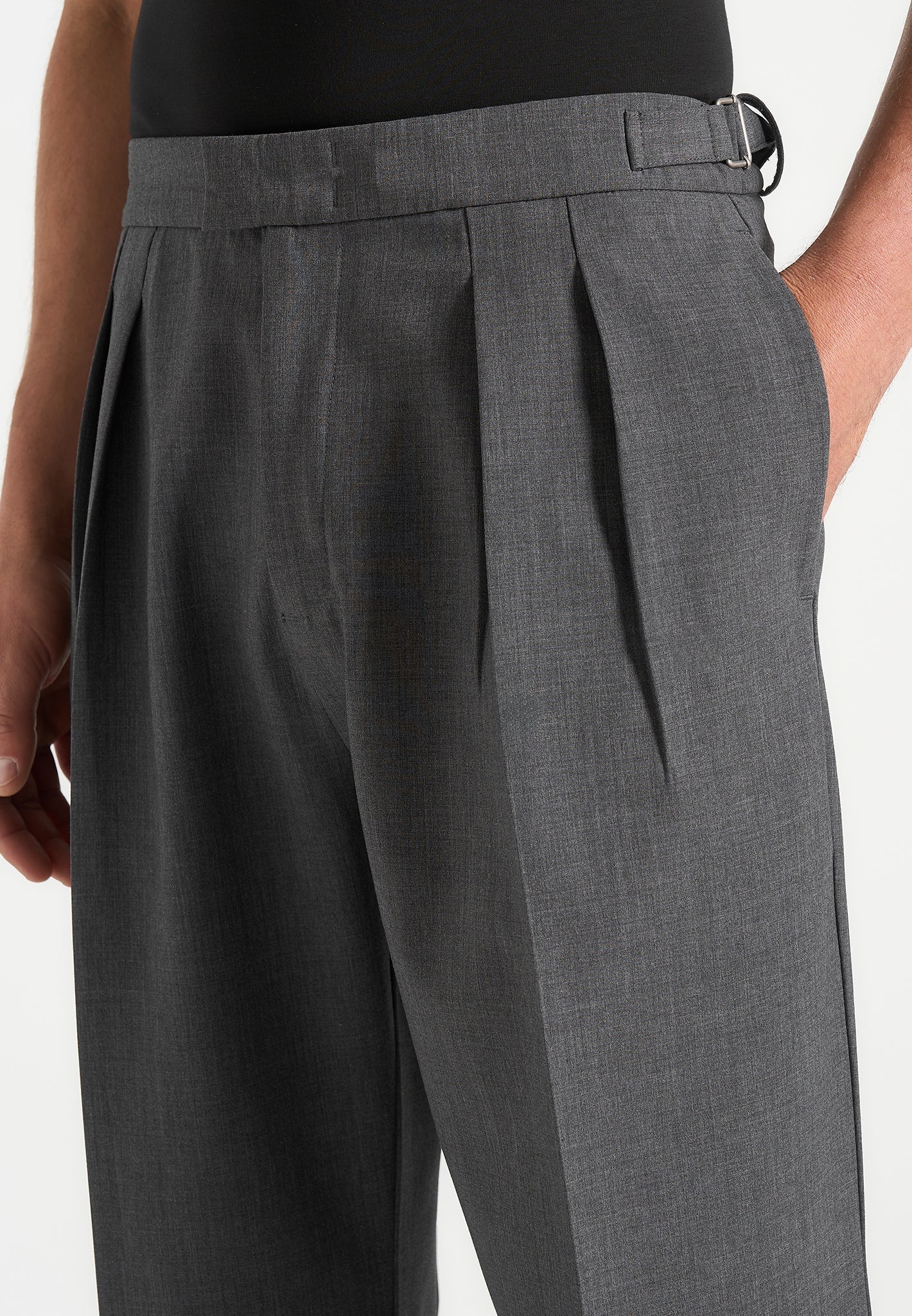 Elephant Grey Relaxed Fit Two Pleated Tailored Trouser By Emporeo