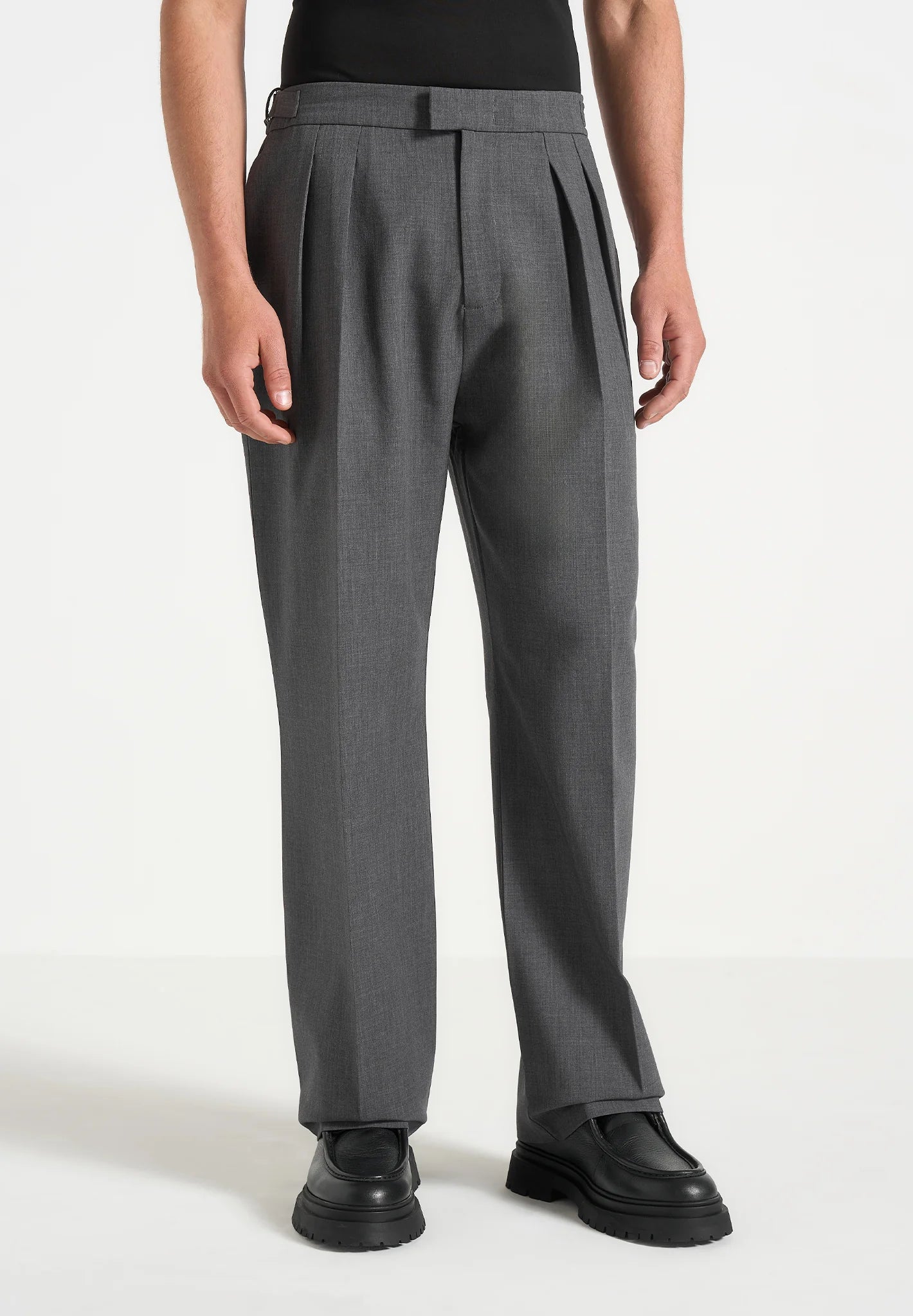 Elephant Grey Relaxed Fit Two Pleated Tailored Trouser By Emporeo