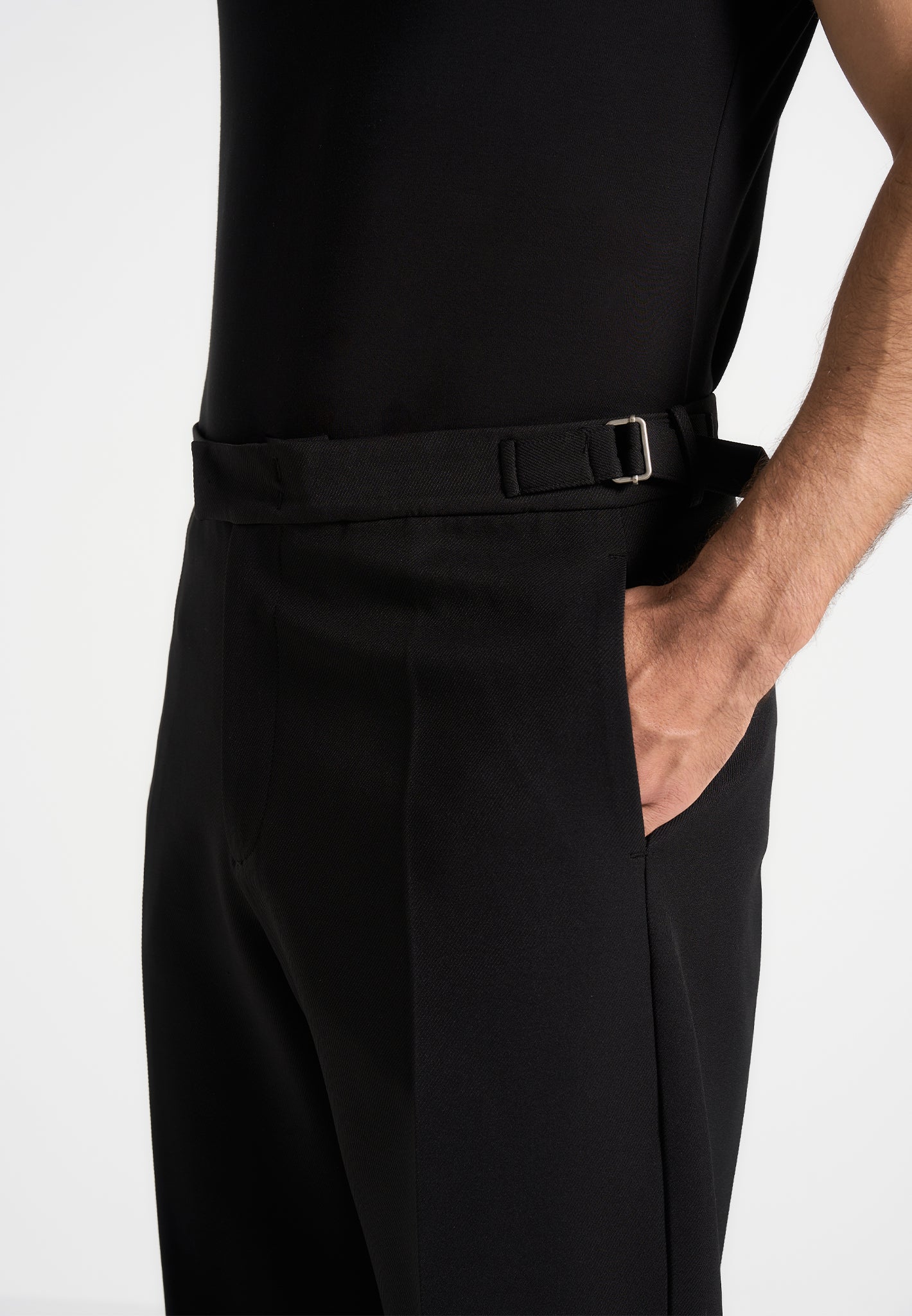 Black Button Cuff Relaxed Fit Tailored Trouser by Emporeo