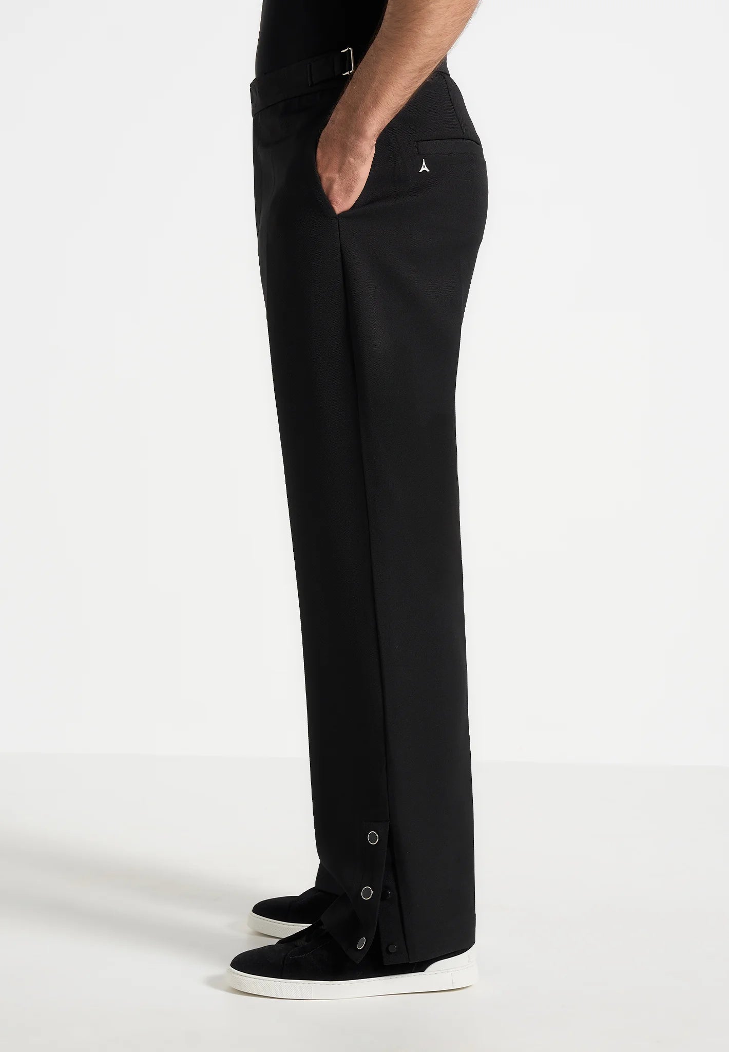 Black Button Cuff Relaxed Fit Tailored Trouser by Emporeo