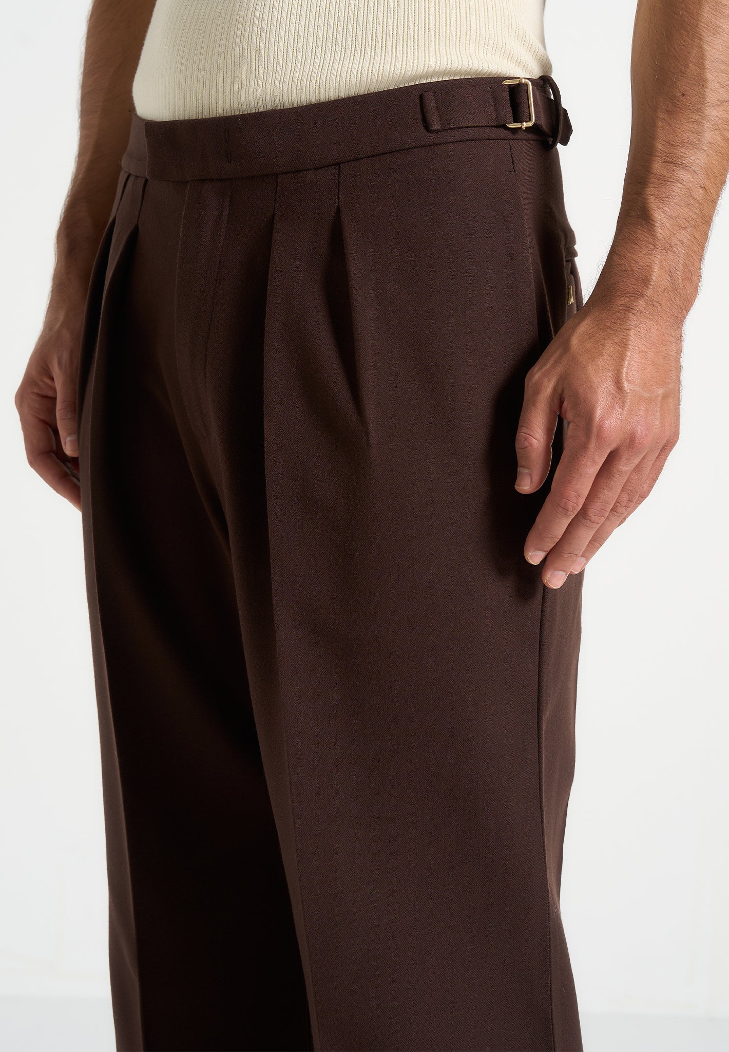 Dark Brown Relaxed Fit Two Pleated Tailored Trouser By Emporeo