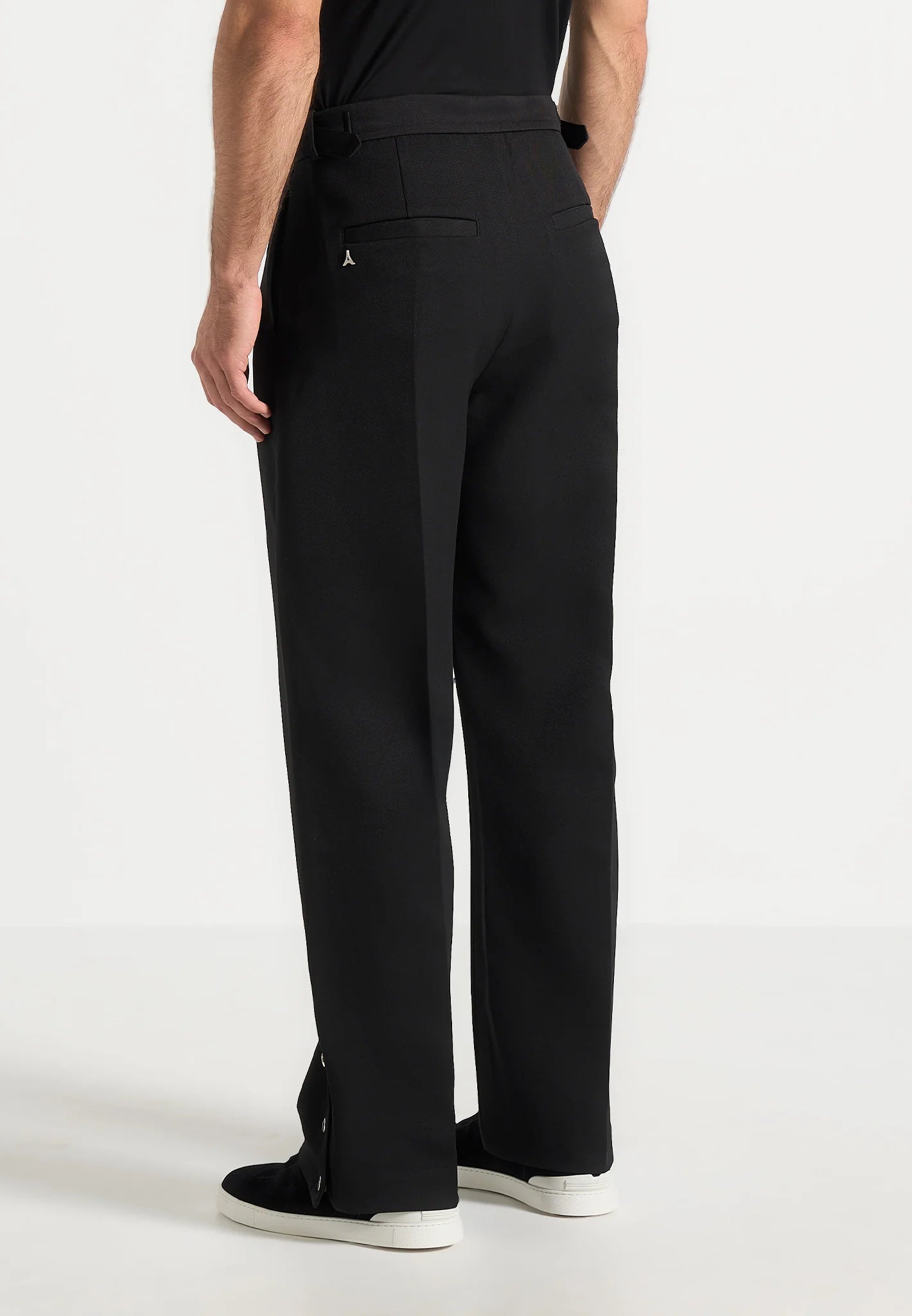 Black Button Cuff Relaxed Fit Tailored Trouser by Emporeo