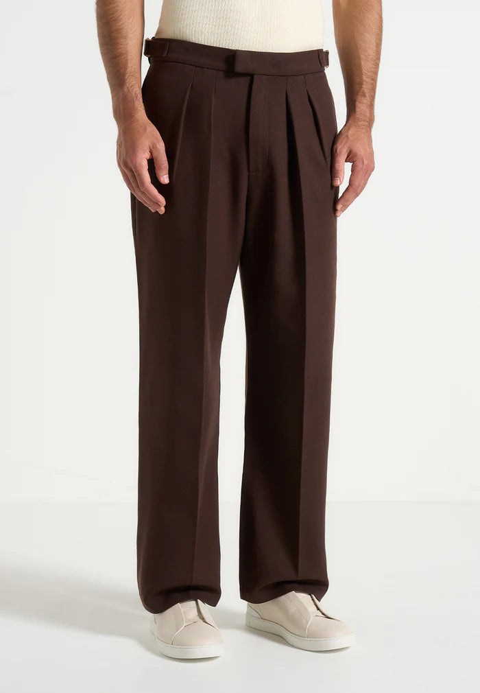 Dark Brown Relaxed Fit Two Pleated Tailored Trouser By Emporeo