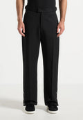 Black Button Cuff Relaxed Fit Tailored Trouser by Emporeo