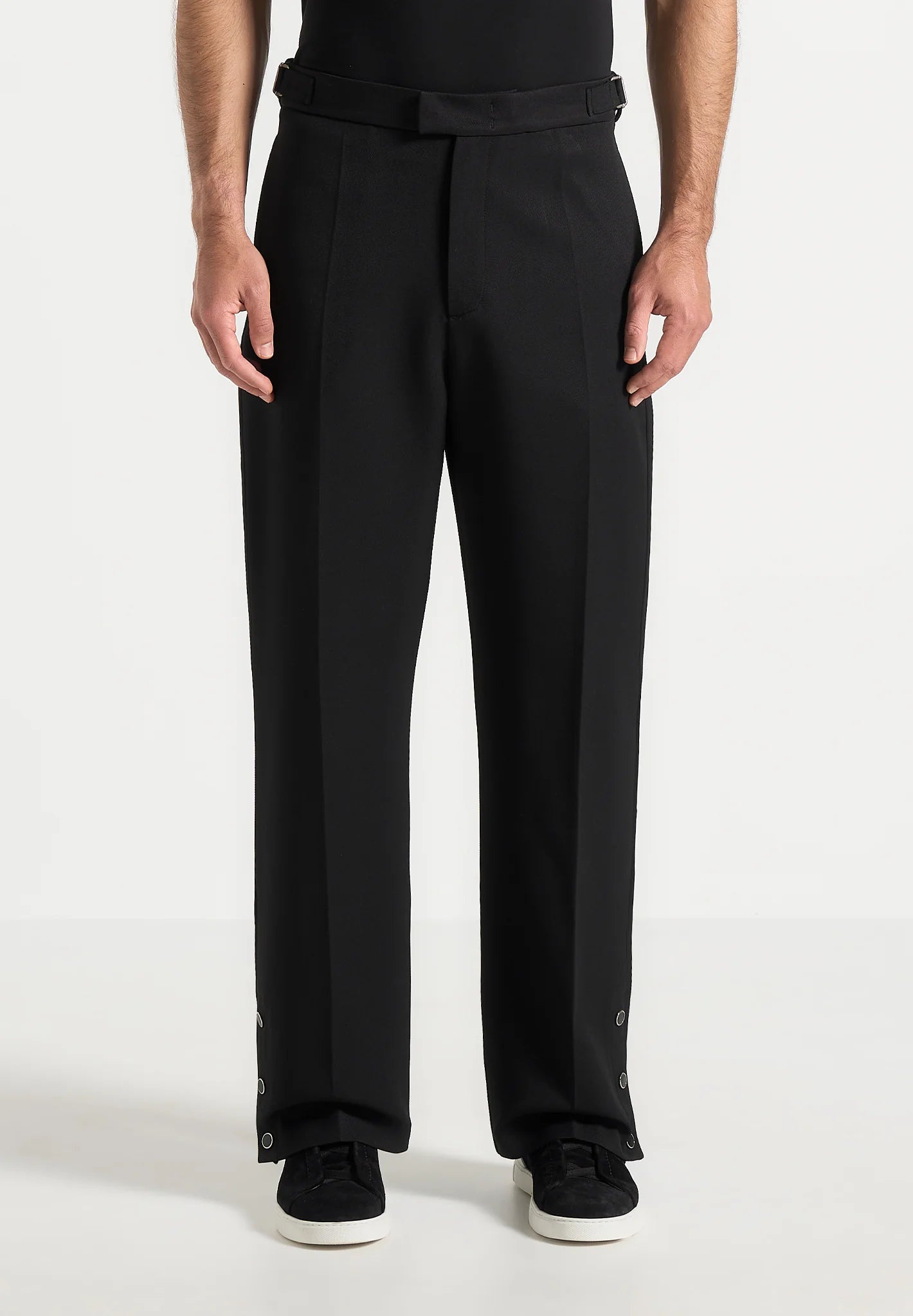 Black Button Cuff Relaxed Fit Tailored Trouser by Emporeo