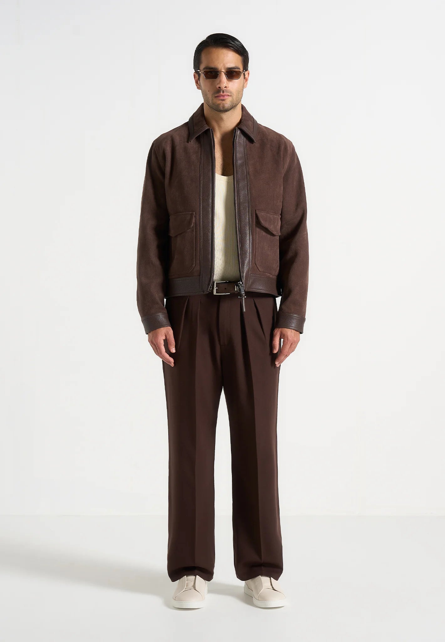 Dark Brown Relaxed Fit Two Pleated Tailored Trouser By Emporeo