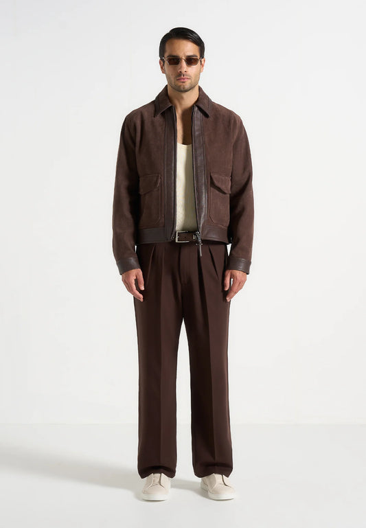 Dark Brown Relaxed Fit Two Pleated Tailored Trouser By Emporeo