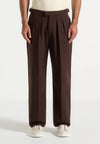 Dark Brown Relaxed Fit Two Pleated Tailored Trouser By Emporeo