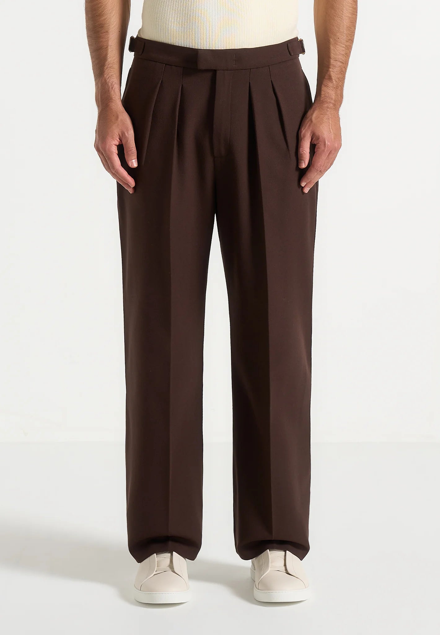 Dark Brown Relaxed Fit Two Pleated Tailored Trouser By Emporeo