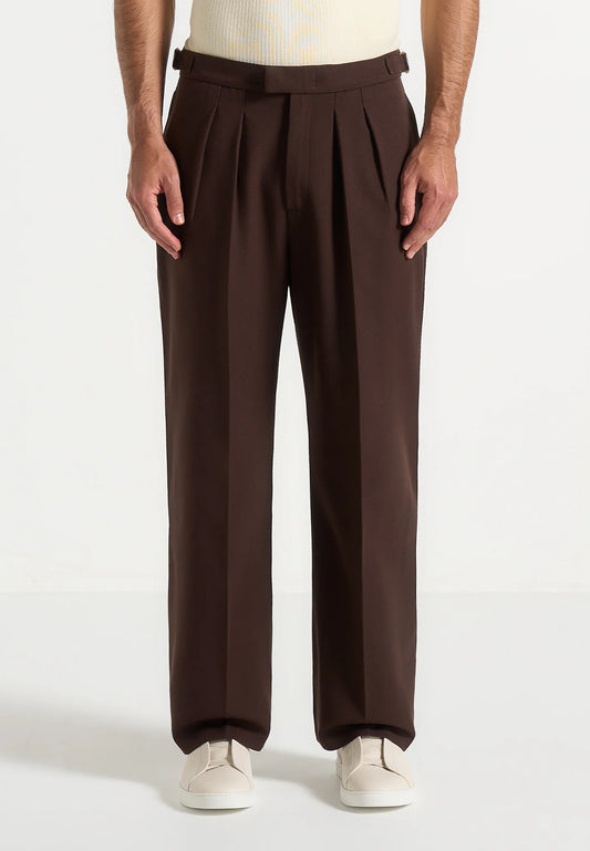 Dark Brown Relaxed Fit Two Pleated Tailored Trouser By Emporeo