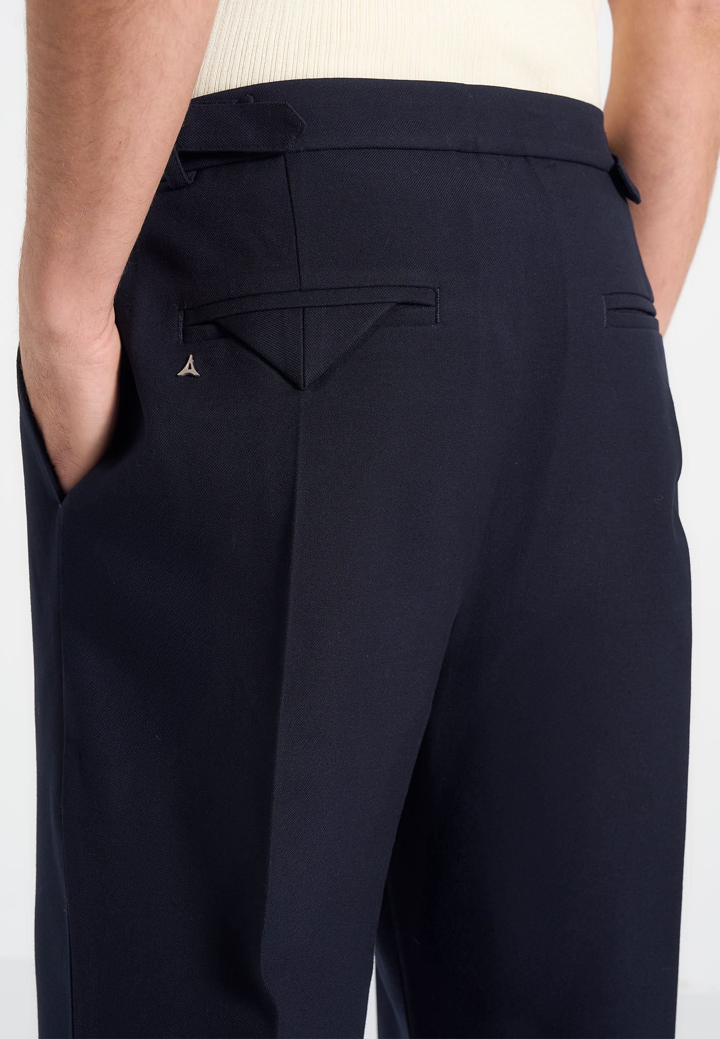 Navy Blue  Relaxed Fit Two Pleated Tailored Trouser By Emporeo