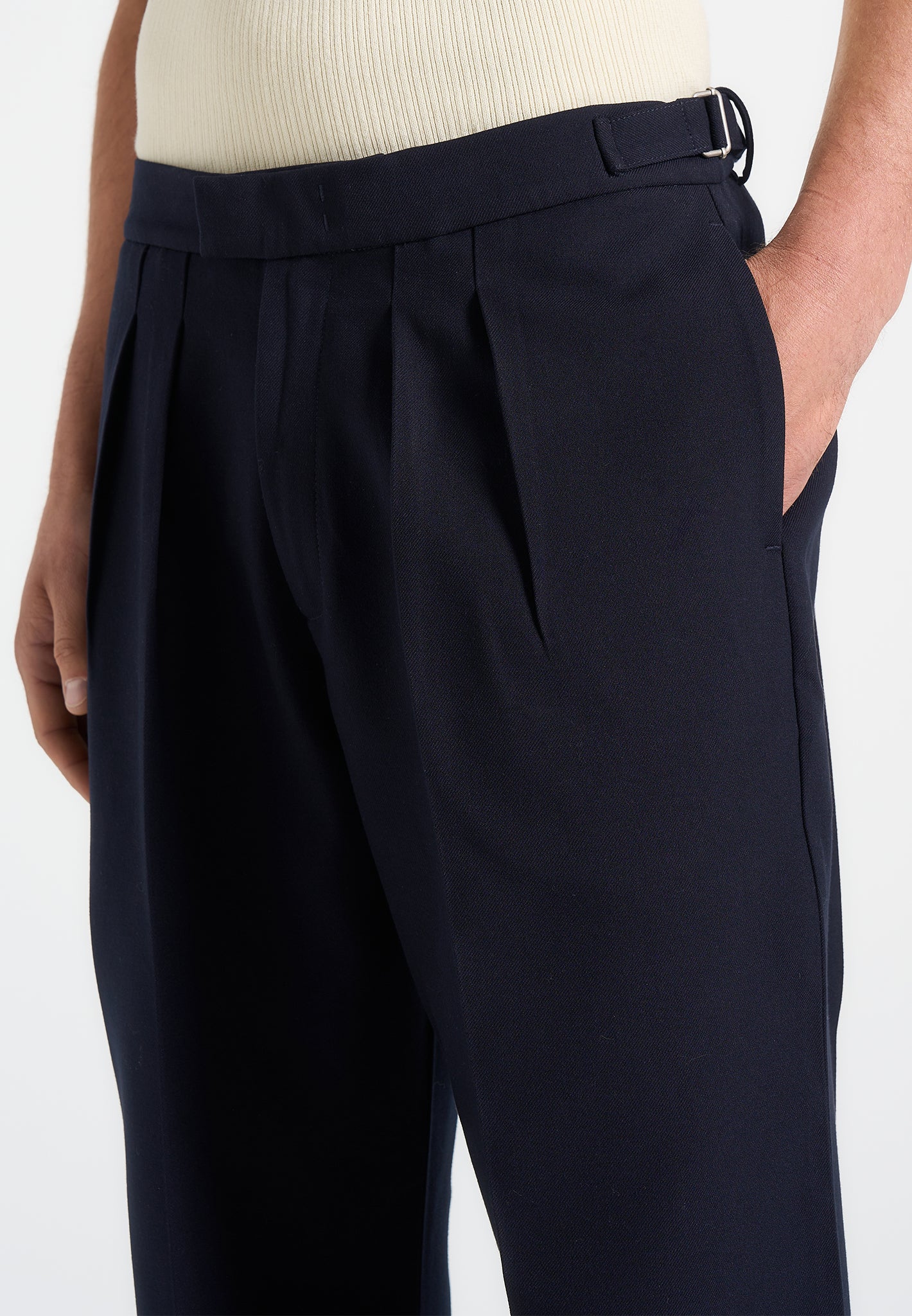 Navy Blue  Relaxed Fit Two Pleated Tailored Trouser By Emporeo