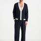 Navy Blue  Relaxed Fit Two Pleated Tailored Trouser By Emporeo