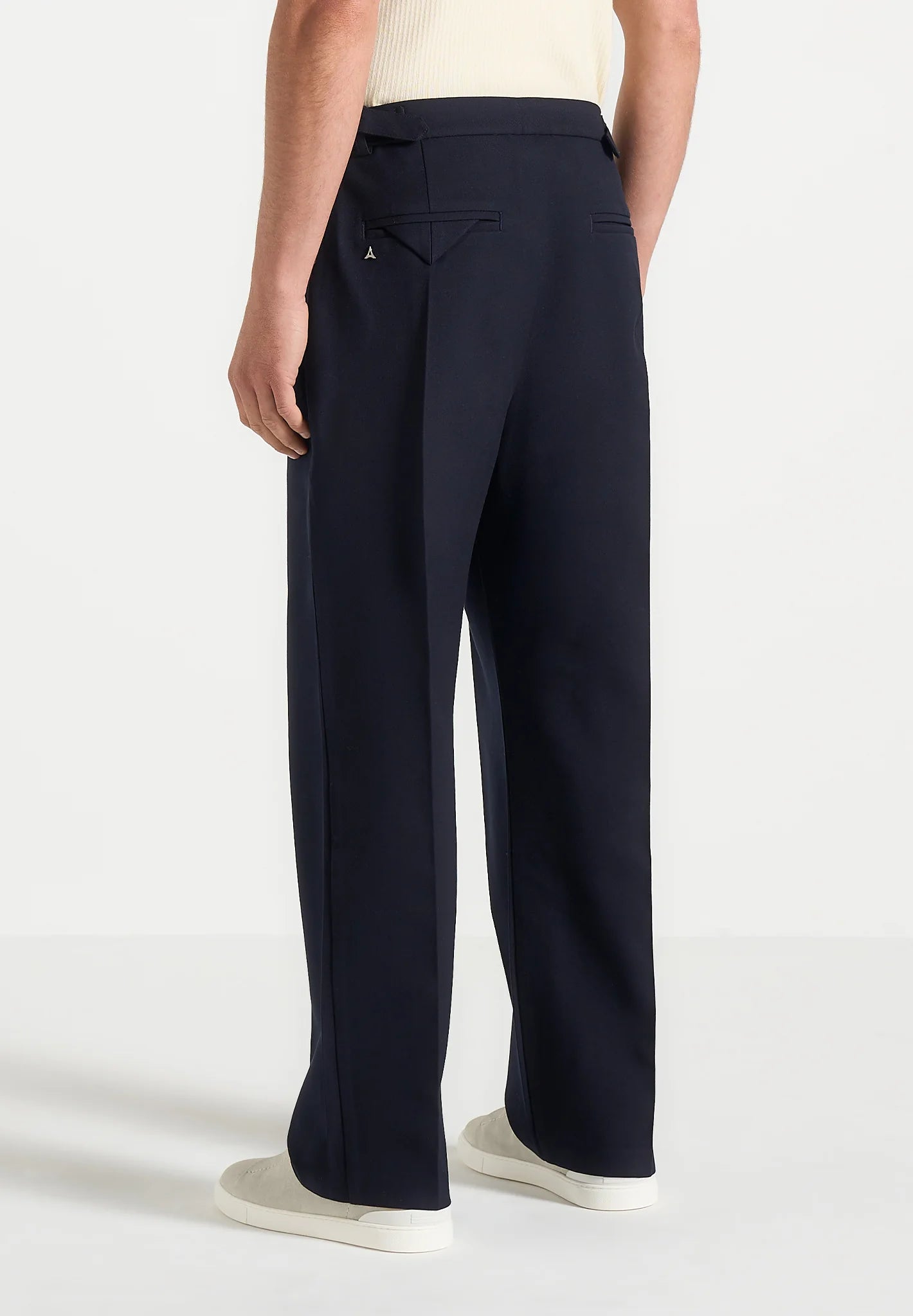 Navy Blue  Relaxed Fit Two Pleated Tailored Trouser By Emporeo