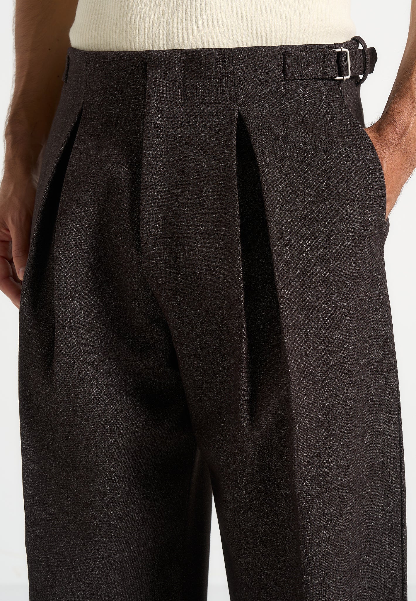 Brown Box Pleat Wide Leg Trousers By Emporeo