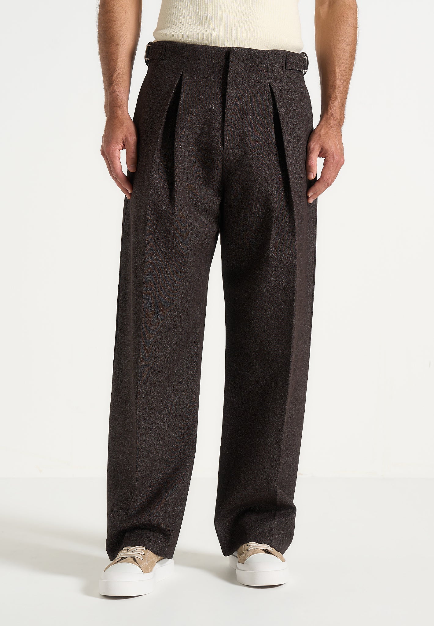 Brown Box Pleat Wide Leg Trousers By Emporeo