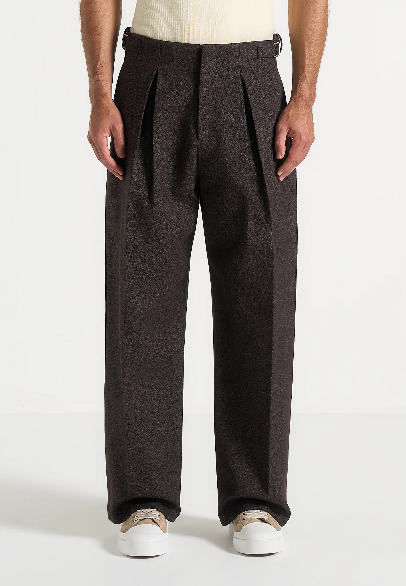 Brown Box Pleat Wide Leg Trousers By Emporeo