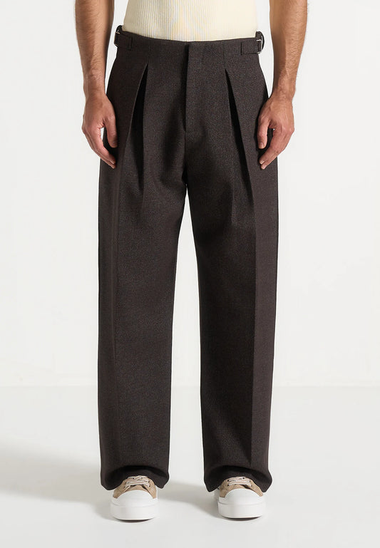 Brown Box Pleat Wide Leg Trousers By Emporeo