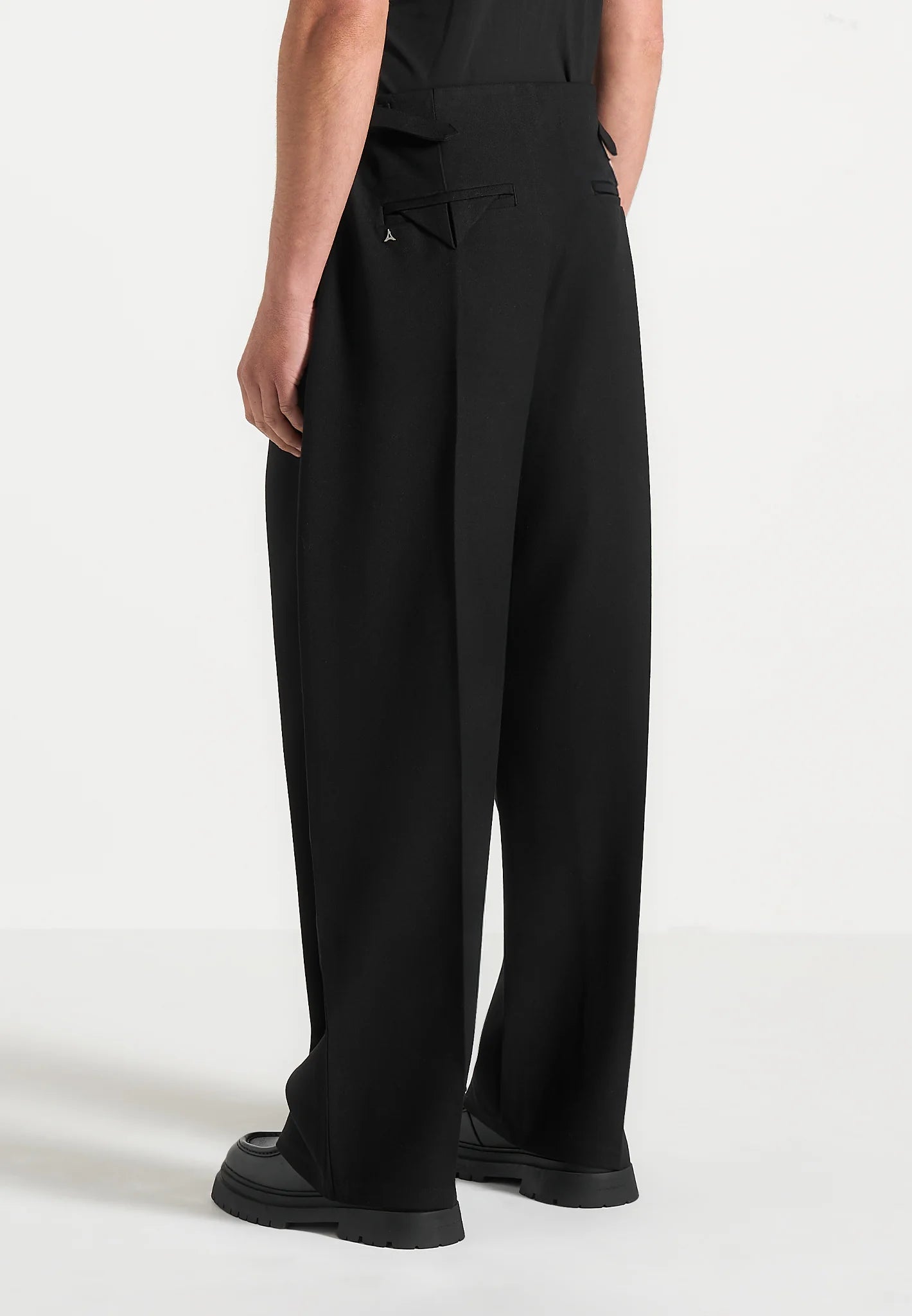 Noir Black Box Pleat Wide Leg Trousers By Emporeo