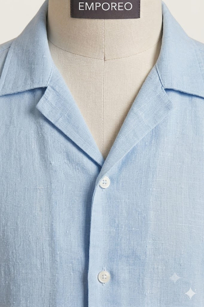 Men's Sky Blue Linen Cuban Collar Shirt – Premium Resort Fit Linen Shirt
