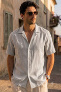 Men's Light Grey Linen Cuban Collar Shirt – Premium Resort Linen Shirt