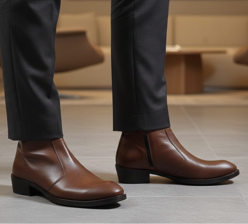 Emporeo Genuine Leather Zip Ankle Boots – Classic Brown