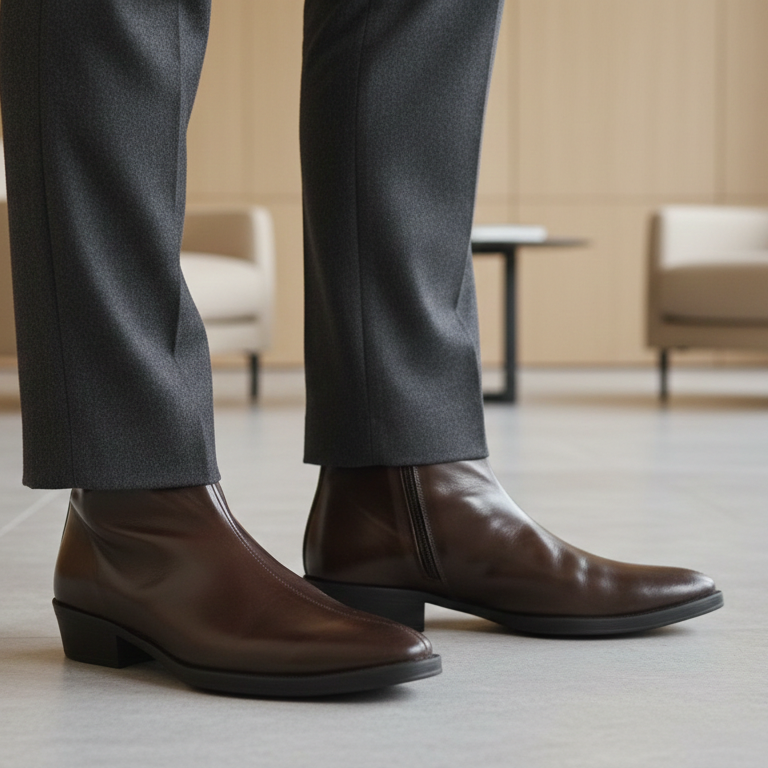 Emporeo Genuine Leather Zip Ankle Boots – Dark Brown