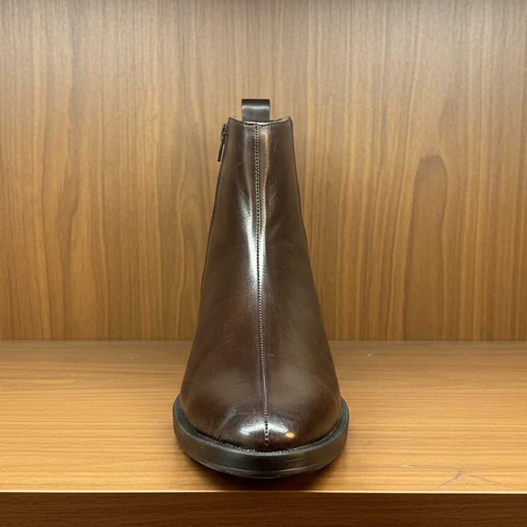 Emporeo Genuine Leather Zip Ankle Boots – Dark Brown