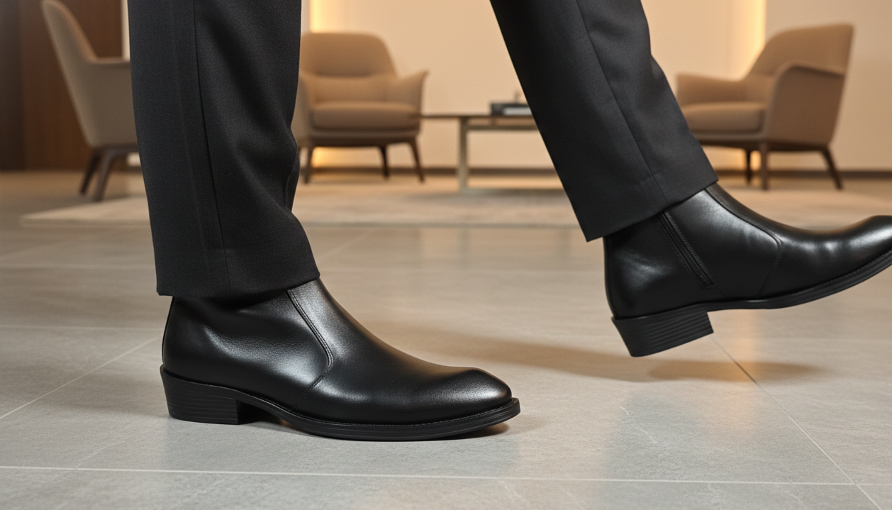 Emporeo Genuine Leather Zip Ankle Boots – Black