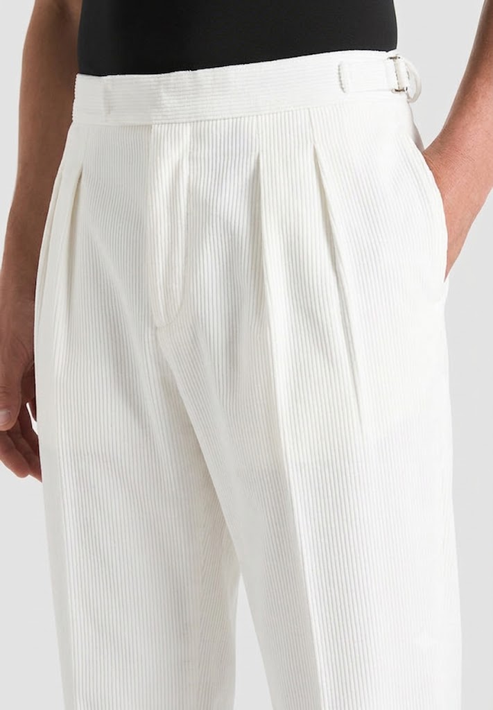 White Two Pleated Relaxed Fit Corduroy Trouser by Emporeo