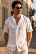 Men's White Linen Cuban Collar Shirt – Premium Resort & Beach Linen Shirt