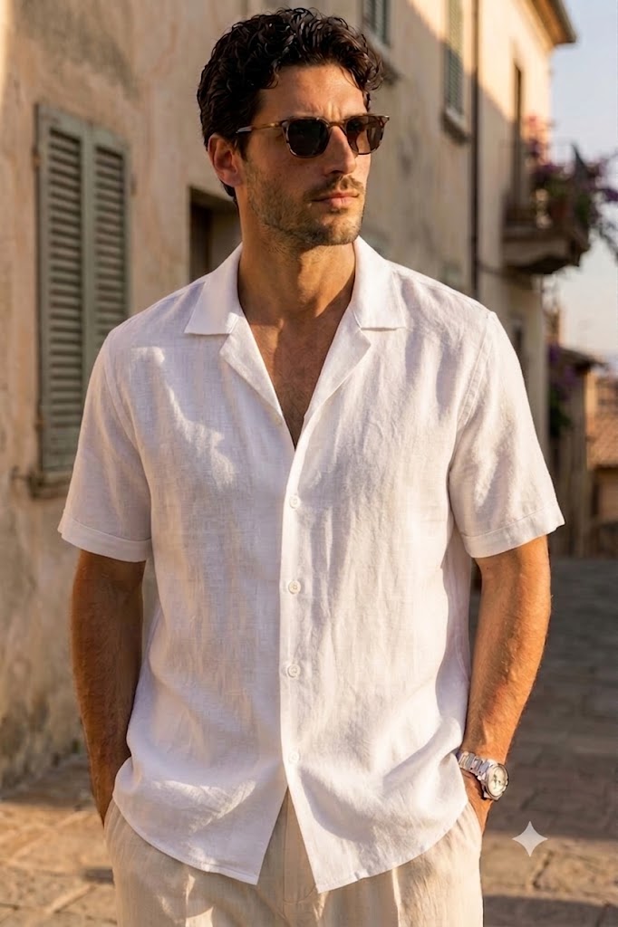 Men's White Linen Cuban Collar Shirt – Premium Resort & Beach Linen Shirt