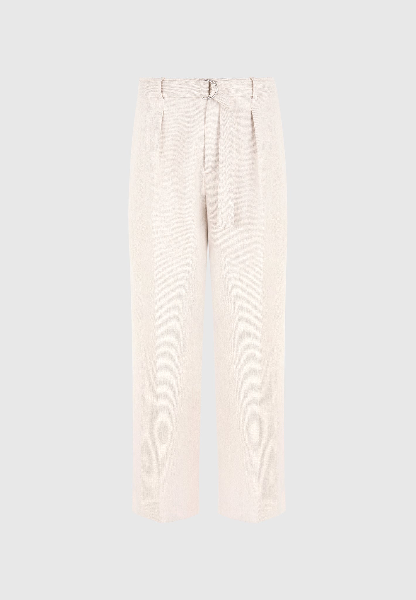 Cream Relaxed Fit Belted Tailored Trousers By Emporeo