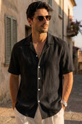 Men's Black Linen Cuban Collar Shirt – Premium Resort Fit Linen Shirt for Men
