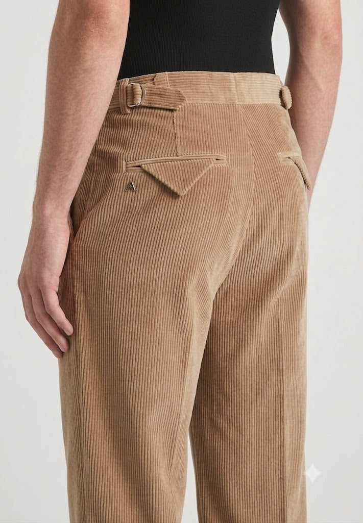 Brown Two Pleated Relaxed Fit Corduroy Trouser by Emporeo