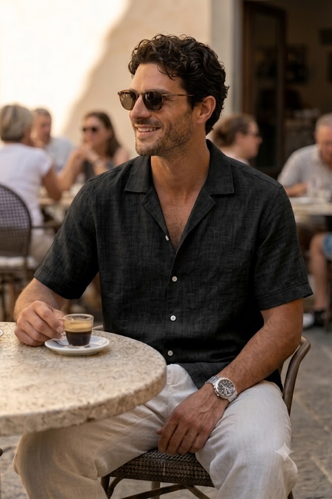 Men's Black Linen Cuban Collar Shirt – Premium Resort Fit Linen Shirt for Men
