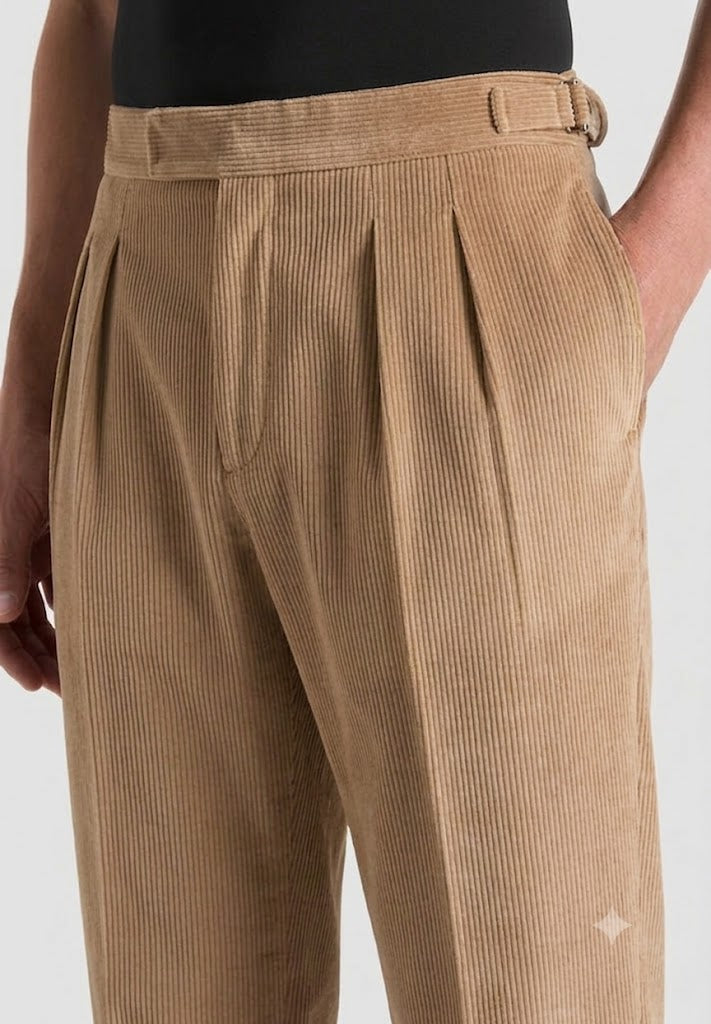 Brown Two Pleated Relaxed Fit Corduroy Trouser by Emporeo