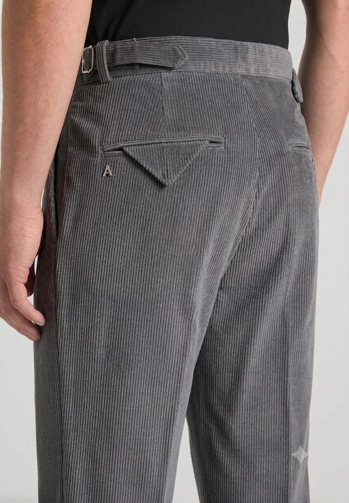 Dark Grey Two Pleated Relaxed Fit Corduroy Trouser by Emporeo