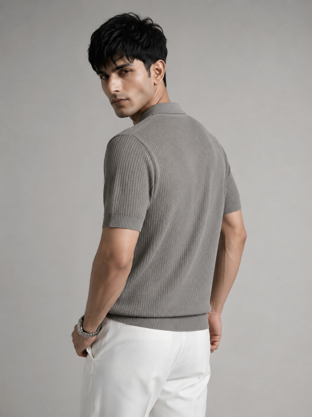 Grey Royal Knit Polo by Emporeo