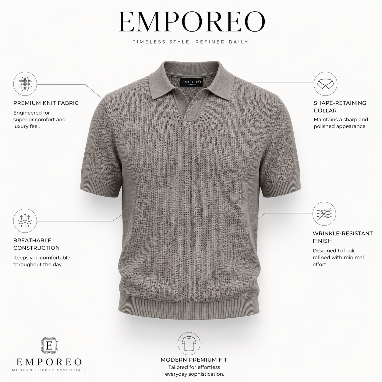 Grey Royal Knit Polo by Emporeo